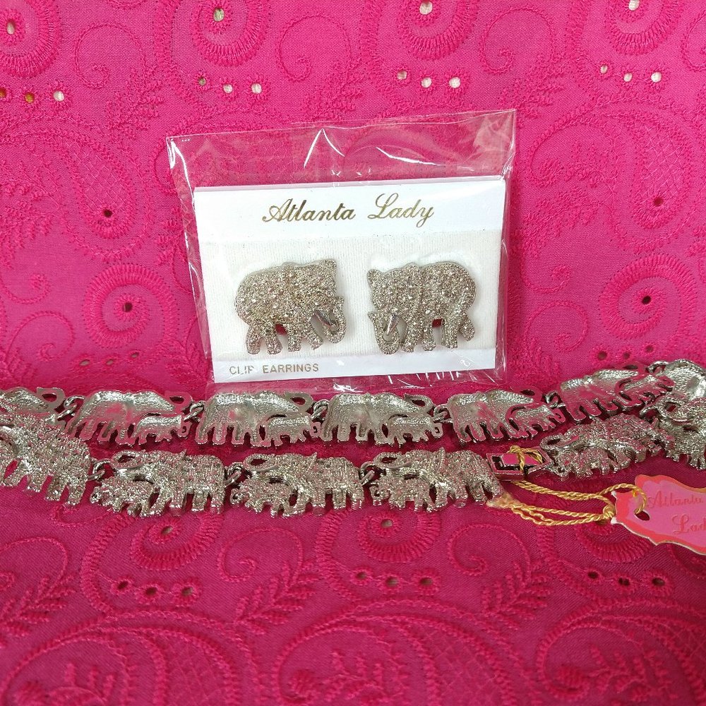 Atlanta Lady Elephant Ornament Jewelry Set: Clip Earrings & Necklace
